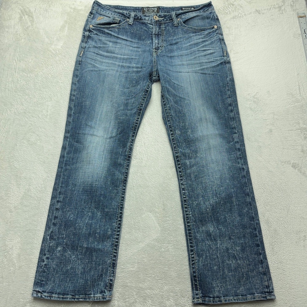 Salvage Jeans Mens 36R Blue Anarchy Relaxed Straight Distressed Acid Wash Denim